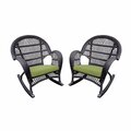 Jeco W00208-R-4-FS029-CS Espresso Wicker Rocker Chair with Green Cushion, 4PK W00208-R_4-FS029-CS